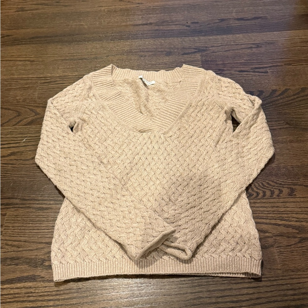 Banana Republic Factory Tan V-Neck Sweater Textured Knit